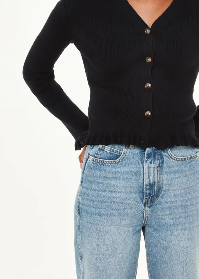 Whistles Frill Hem Cardigan Black Women Sweaters and Cashmere