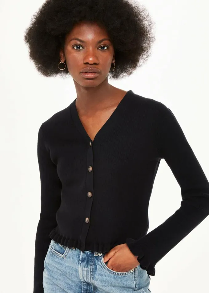 Whistles Frill Hem Cardigan Black Women Sweaters and Cashmere