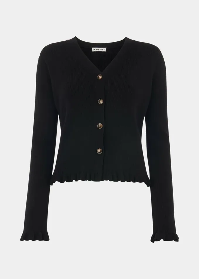 Whistles Frill Hem Cardigan Black Women Sweaters and Cashmere