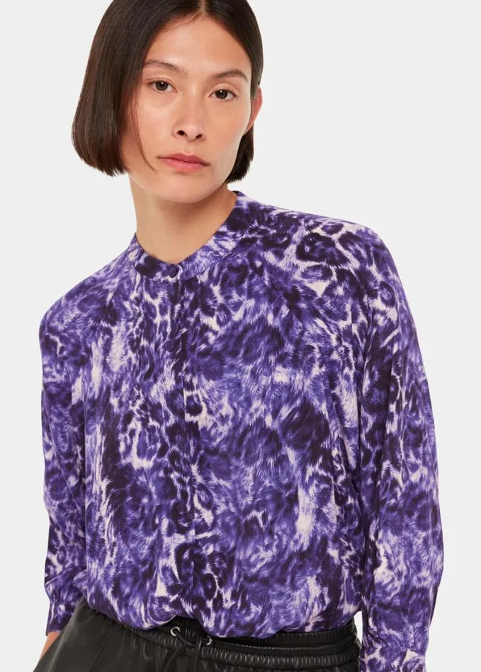 Whistles Glossy Leopard Raglan Shirt Purplemulti Women Tops