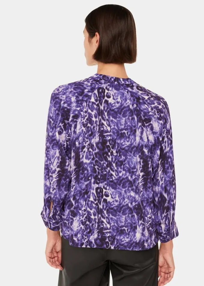 Whistles Glossy Leopard Raglan Shirt Purplemulti Women Tops