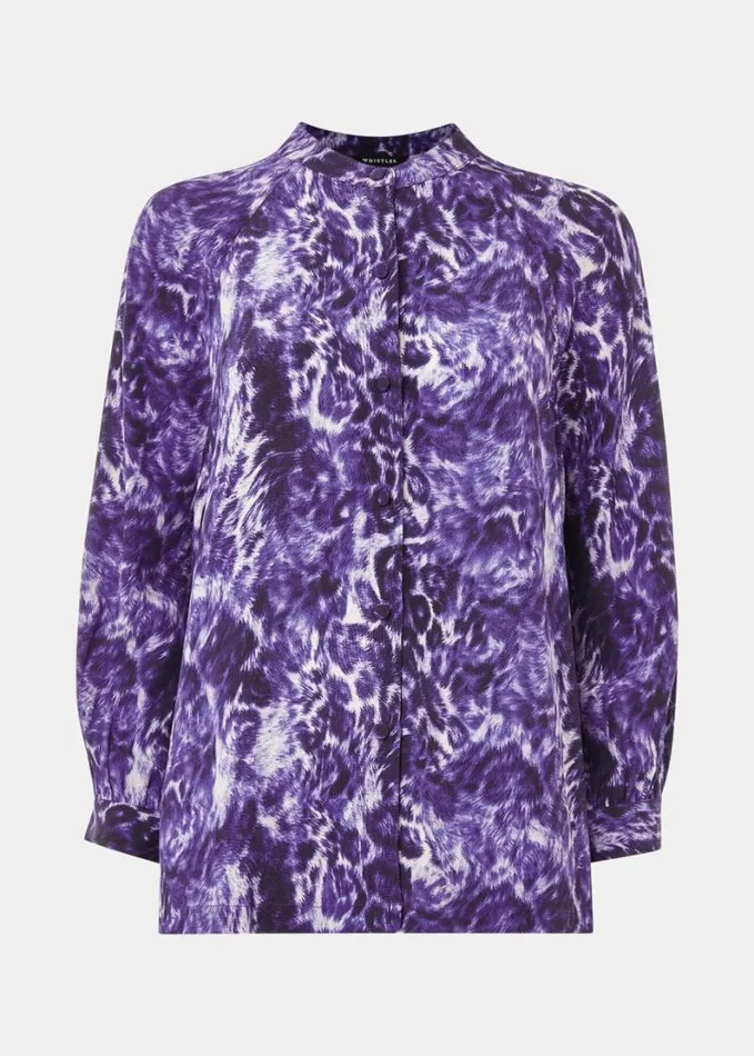 Whistles Glossy Leopard Raglan Shirt Purplemulti Women Tops