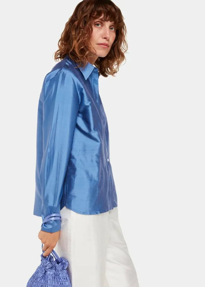 Whistles Hai Floris Shirt Blue Women Tops