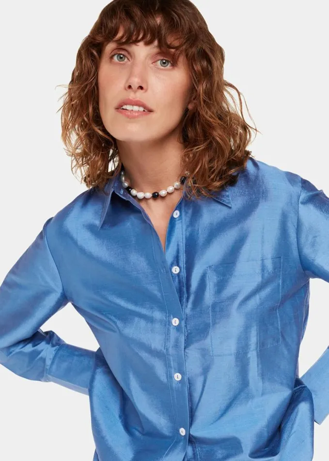 Whistles Hai Floris Shirt Blue Women Tops