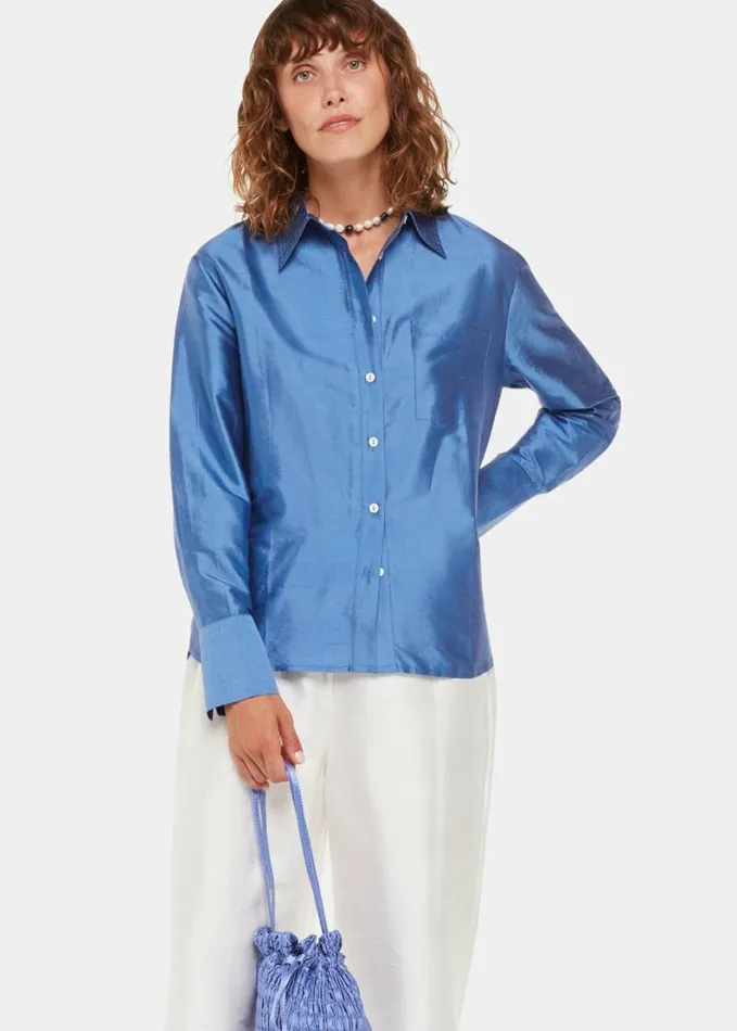 Whistles Hai Floris Shirt Blue Women Tops