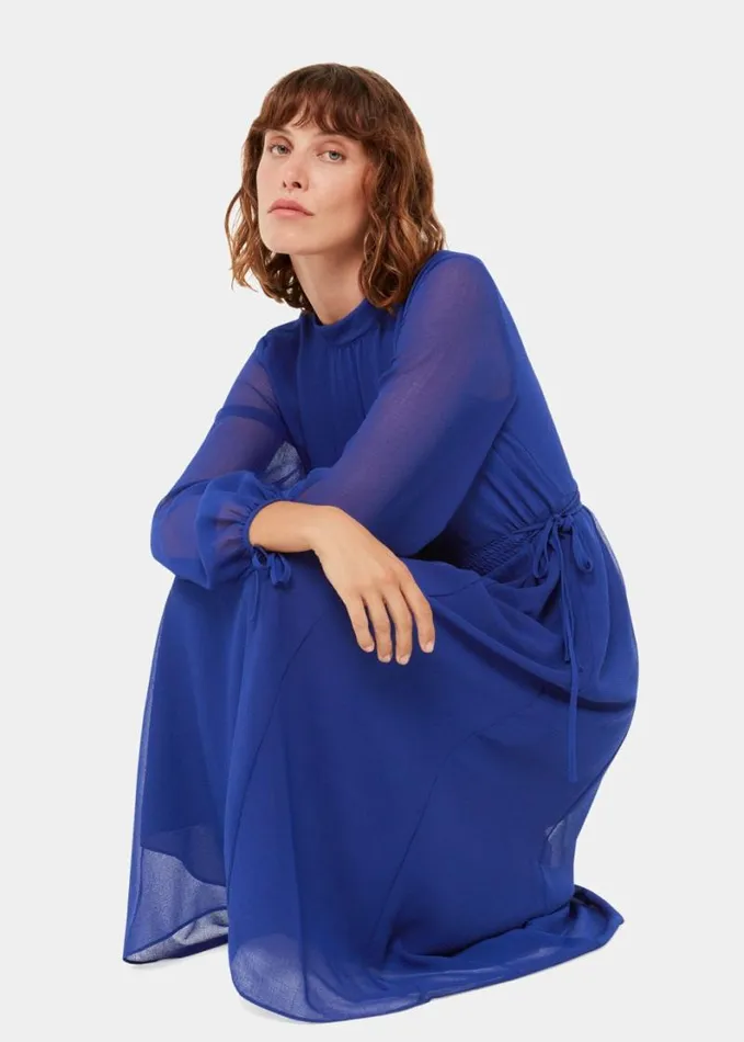 Whistles Ivy Midi Dress Blue Women Dresses