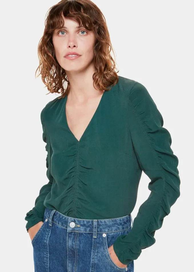 Whistles Lilly Gather Front Top Forest Green Women Tops