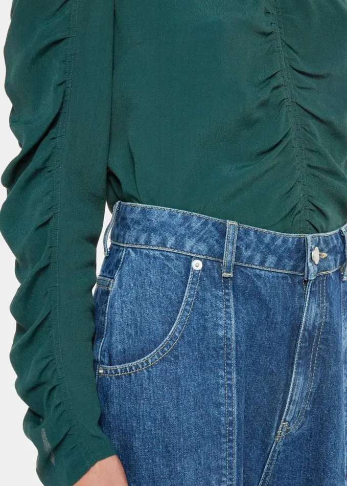 Whistles Lilly Gather Front Top Forest Green Women Tops