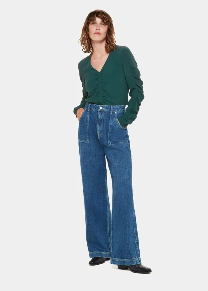 Whistles Lilly Gather Front Top Forest Green Women Tops