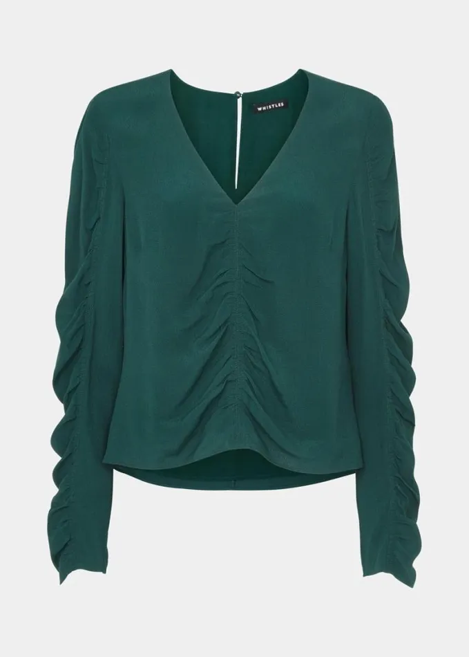 Whistles Lilly Gather Front Top Forest Green Women Tops