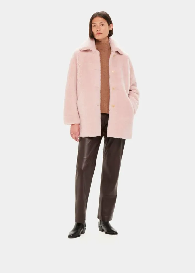 Whistles Mia Shearling Coat Pink Women Coats and Jackets