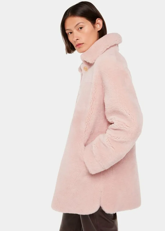 Whistles Mia Shearling Coat Pink Women Coats and Jackets