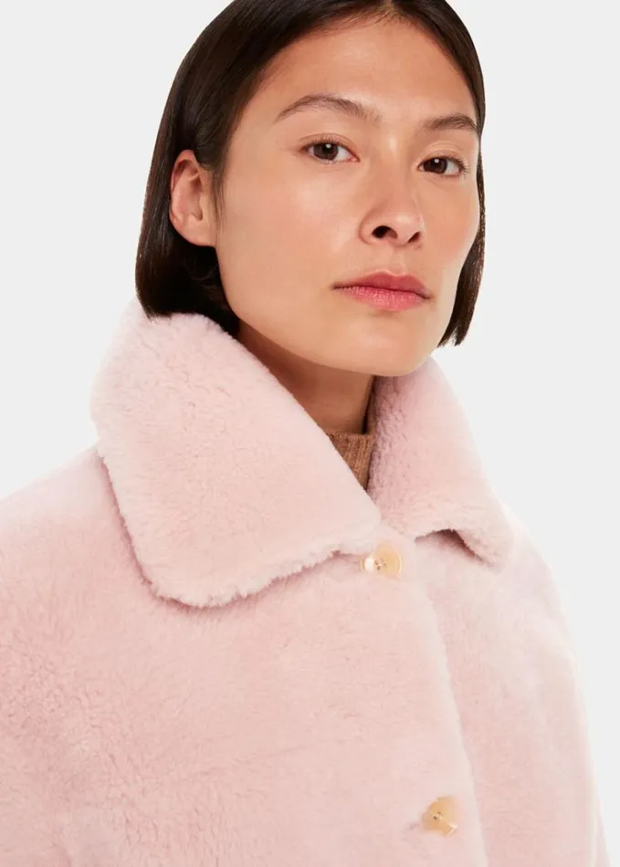 Whistles Mia Shearling Coat Pink Women Coats and Jackets
