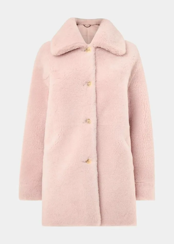 Whistles Mia Shearling Coat Pink Women Coats and Jackets