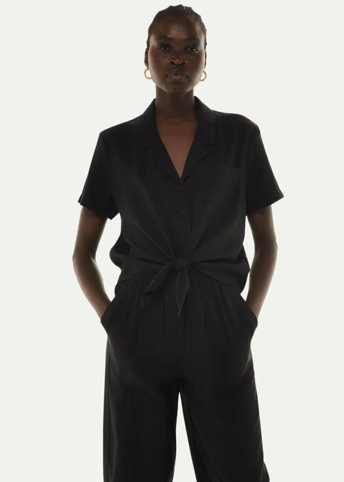 Whistles Nicola Tie Front Blouse Black Women Tops