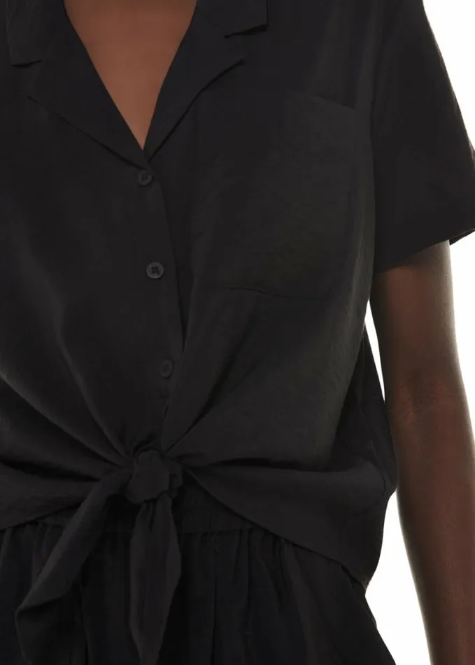 Whistles Nicola Tie Front Blouse Black Women Tops