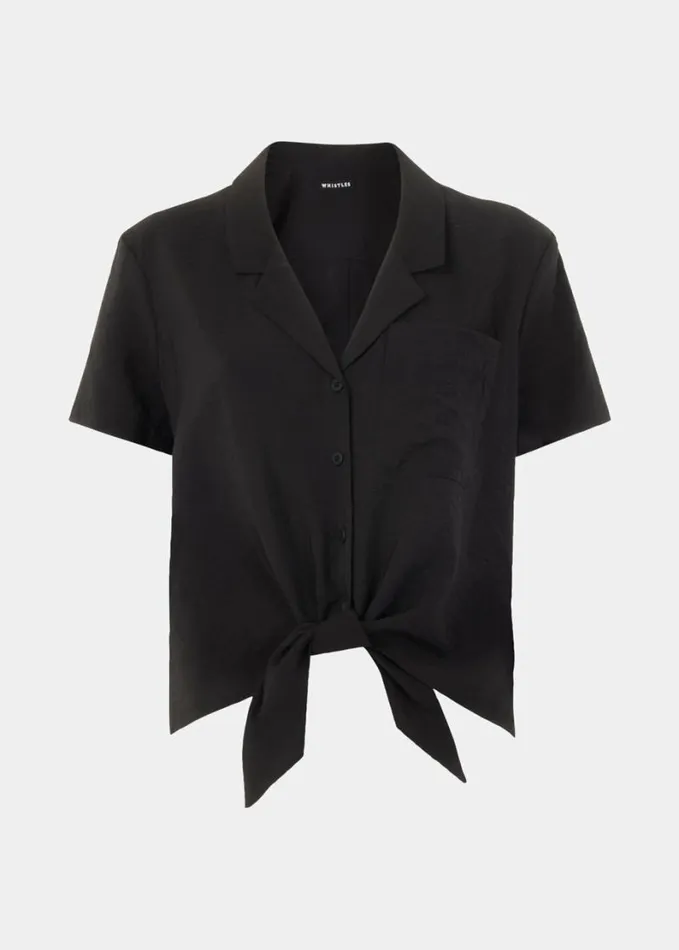 Whistles Nicola Tie Front Blouse Black Women Tops