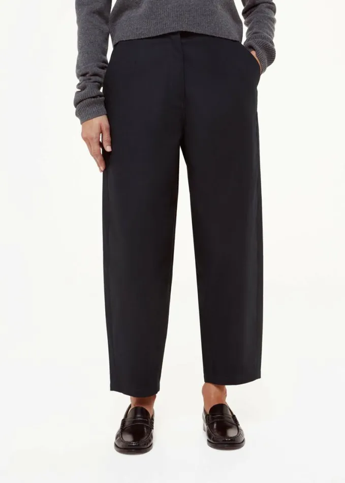 Whistles Petite Carla Barrel Cotton Trouser Navy Women Petite Pants and Jeans