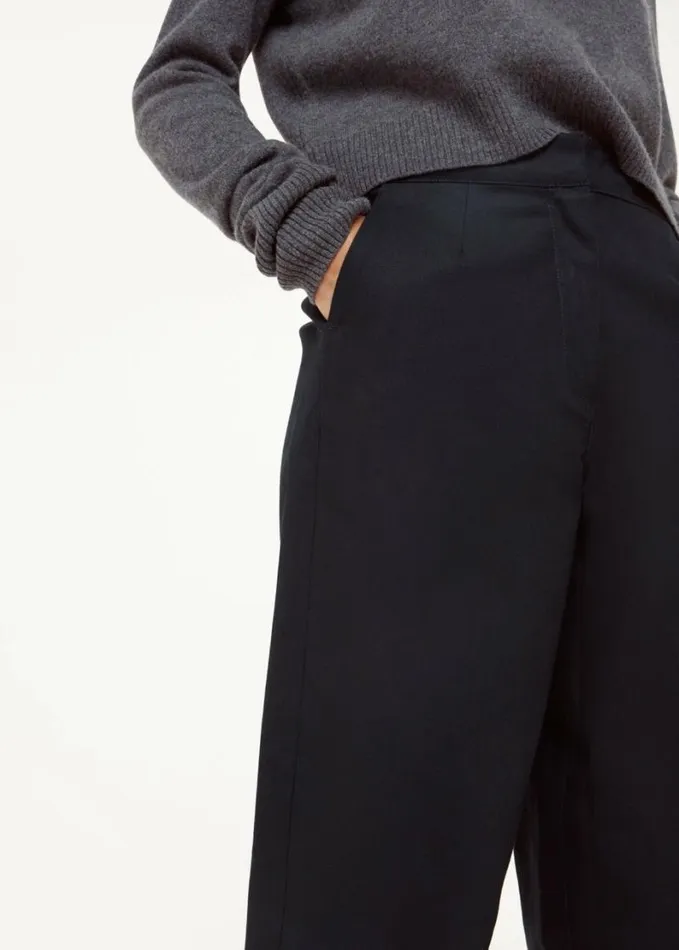 Whistles Petite Carla Barrel Cotton Trouser Navy Women Petite Pants and Jeans