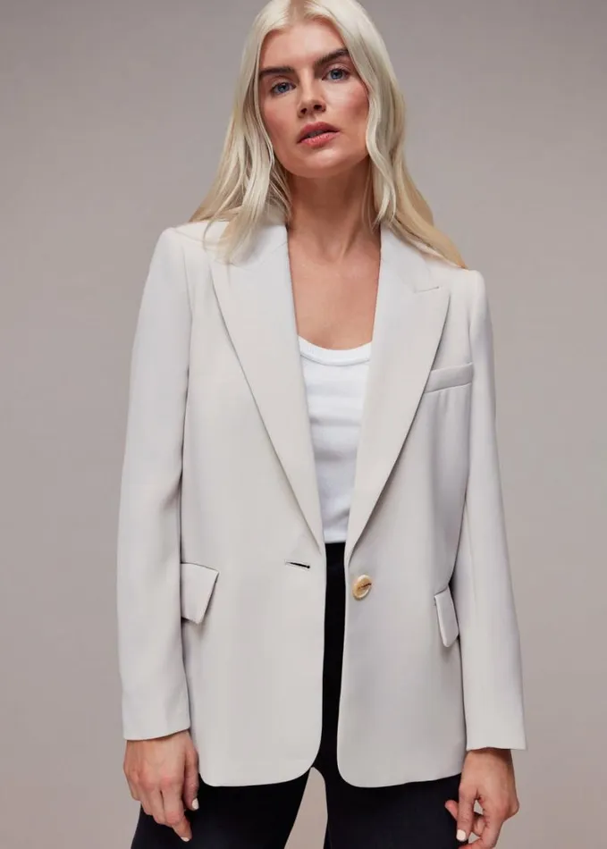 Whistles Petite Crepe Boyfriend Blazer Neutral Women Petite Coats and Jackets