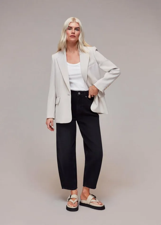 Whistles Petite Crepe Boyfriend Blazer Neutral Women Petite Coats and Jackets