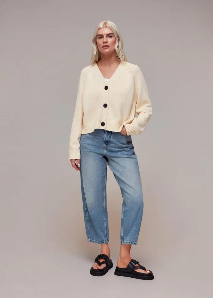 Whistles Petite Karine Rib Detail Cardigan Ivorymulti Women Petite Sweaters