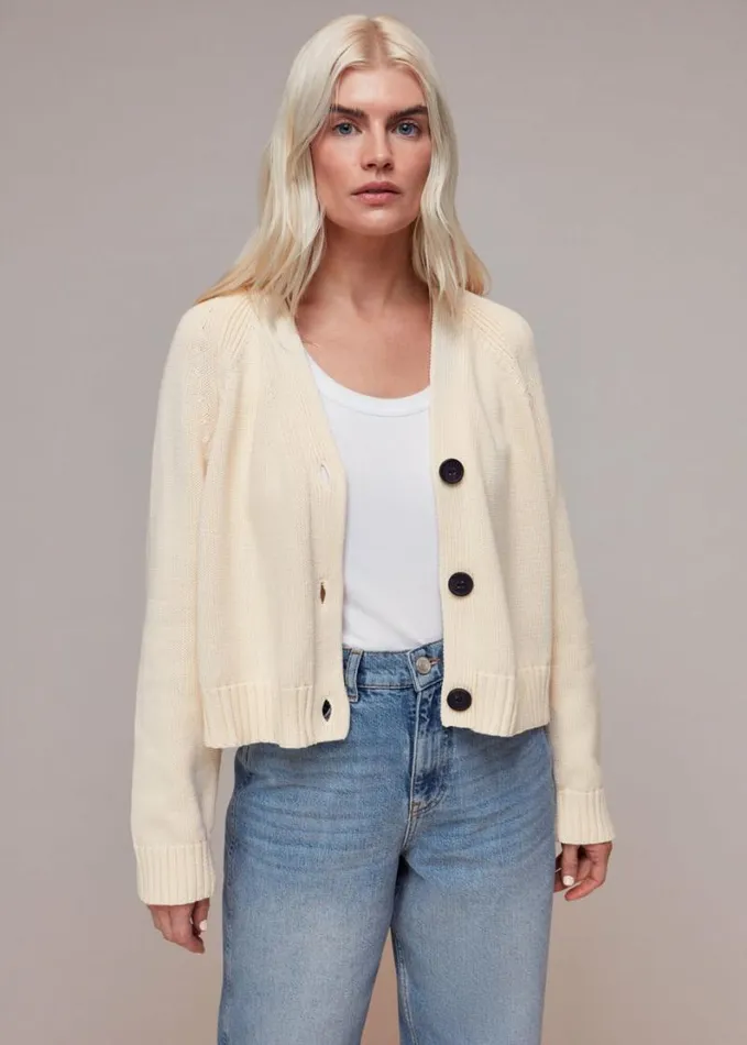 Whistles Petite Karine Rib Detail Cardigan Ivorymulti Women Petite Sweaters