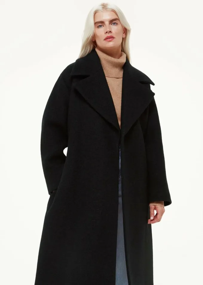 Whistles Petite Lorna Wrap Wool Coat Black Women Petite Coats and Jackets