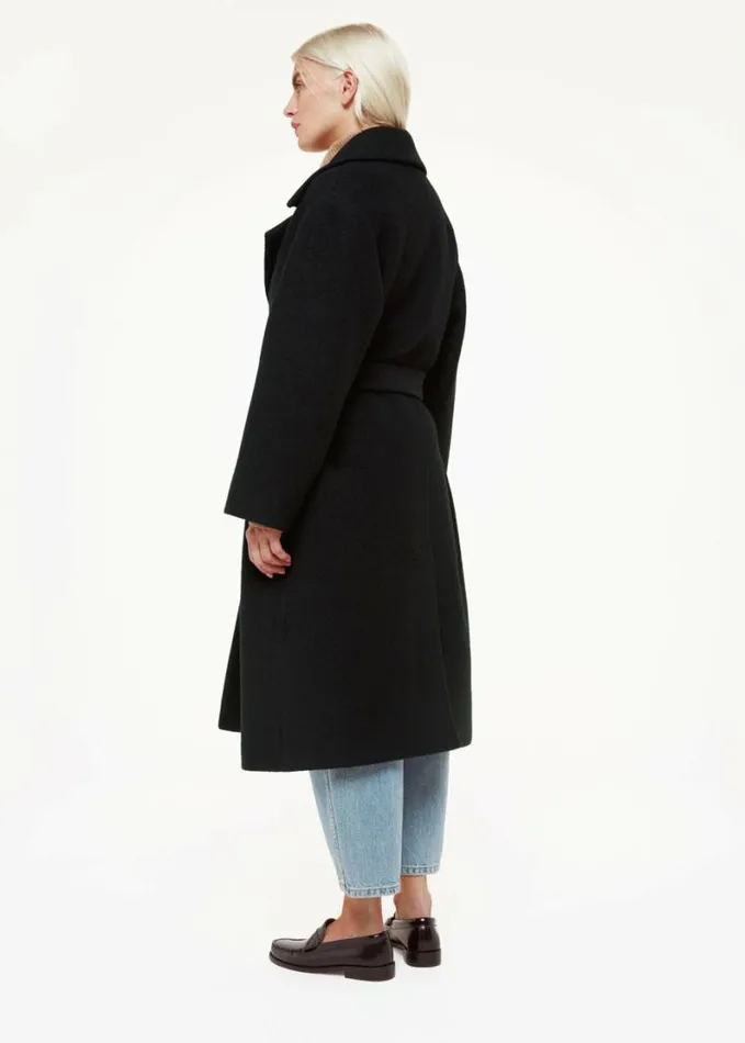 Whistles Petite Lorna Wrap Wool Coat Black Women Petite Coats and Jackets