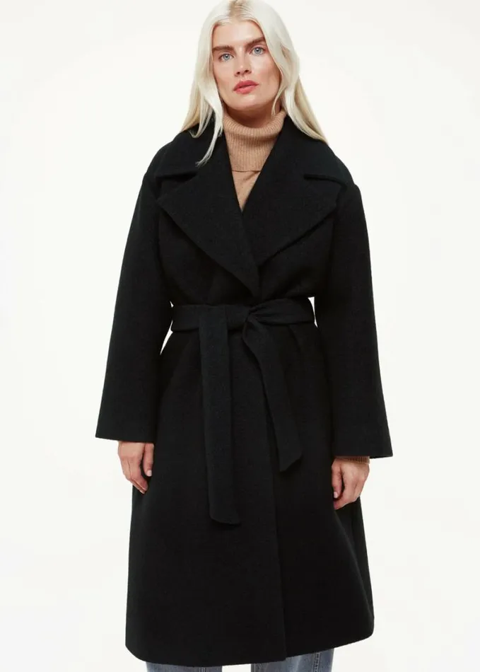 Whistles Petite Lorna Wrap Wool Coat Black Women Petite Coats and Jackets