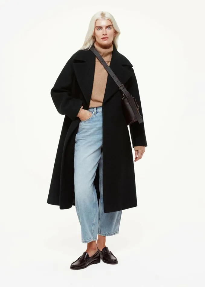 Whistles Petite Lorna Wrap Wool Coat Black Women Petite Coats and Jackets