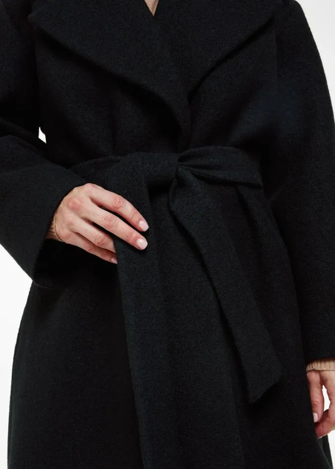 Whistles Petite Lorna Wrap Wool Coat Black Women Petite Coats and Jackets