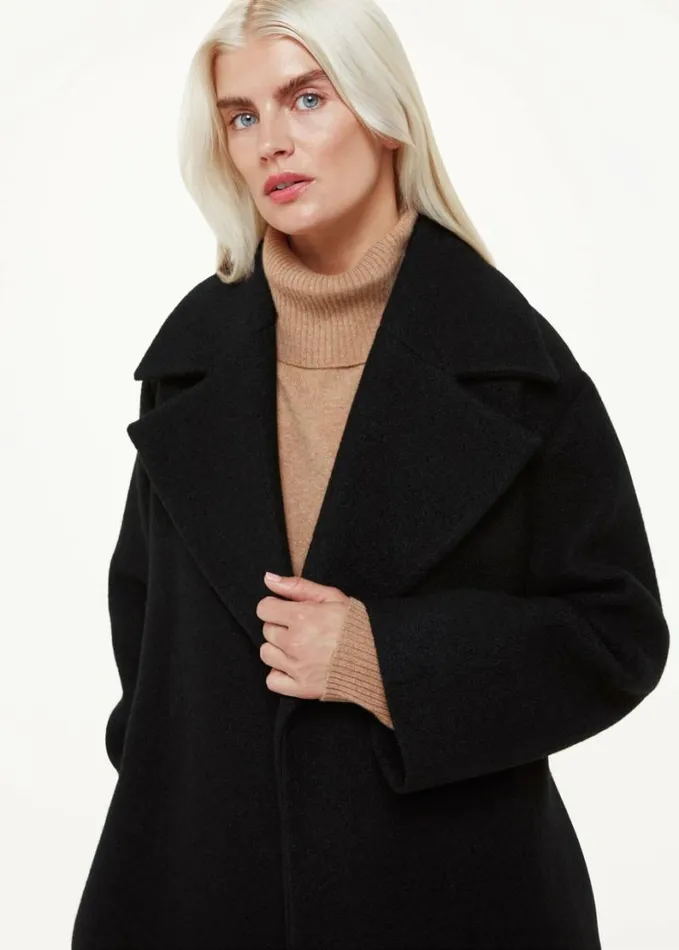 Whistles Petite Lorna Wrap Wool Coat Black Women Petite Coats and Jackets