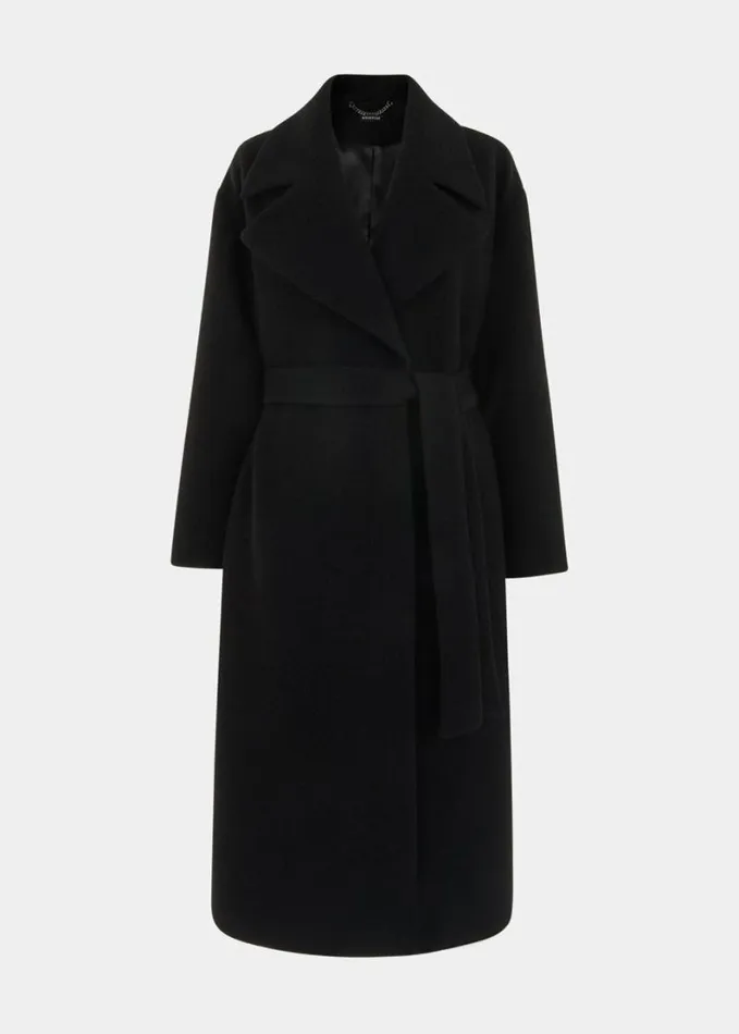 Whistles Petite Lorna Wrap Wool Coat Black Women Petite Coats and Jackets