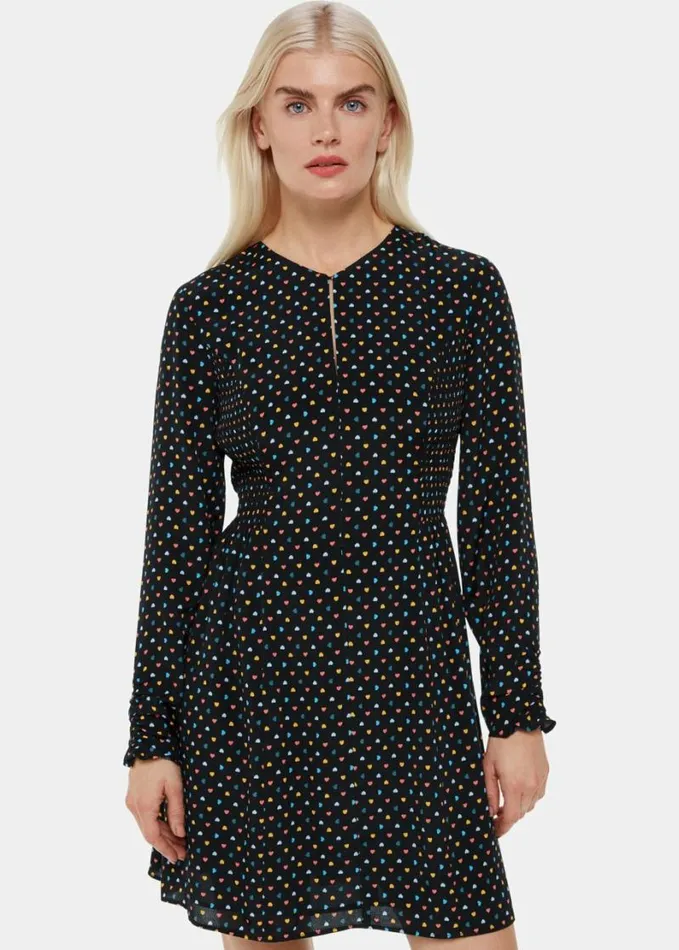 Whistles Petite Scattered Hearts Flippy Dress Blackmulti Women Petite Dresses and Jumpsuits