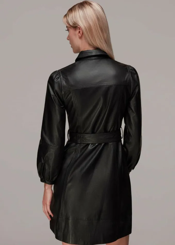 Whistles Phoebe Short Leather Dress Black Women Dresses