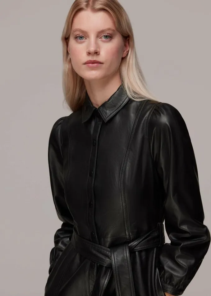 Whistles Phoebe Short Leather Dress Black Women Dresses