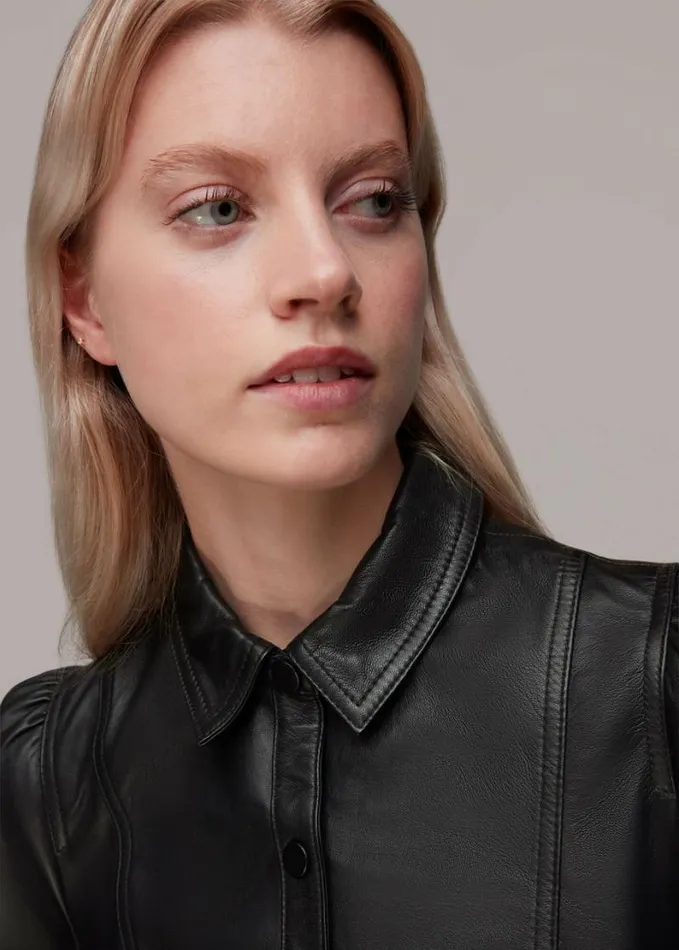 Whistles Phoebe Short Leather Dress Black Women Dresses