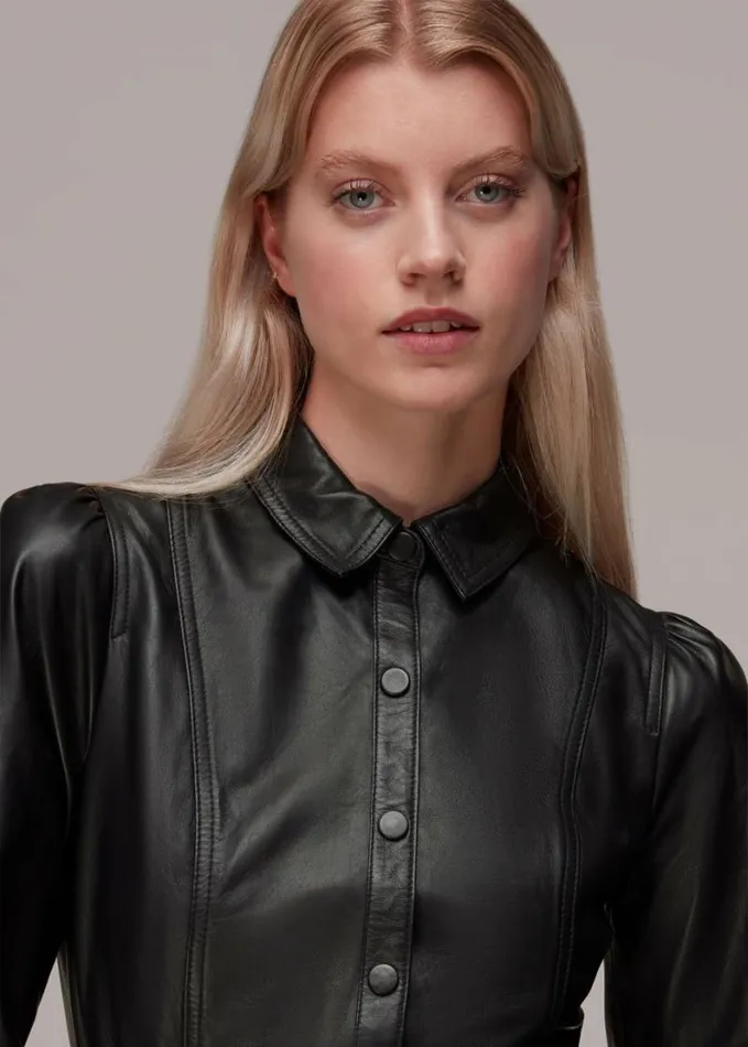 Whistles Phoebe Short Leather Dress Black Women Dresses
