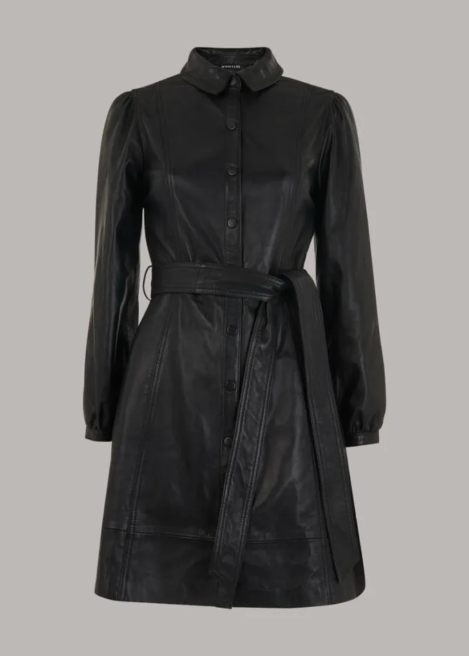 Whistles Phoebe Short Leather Dress Black Women Dresses