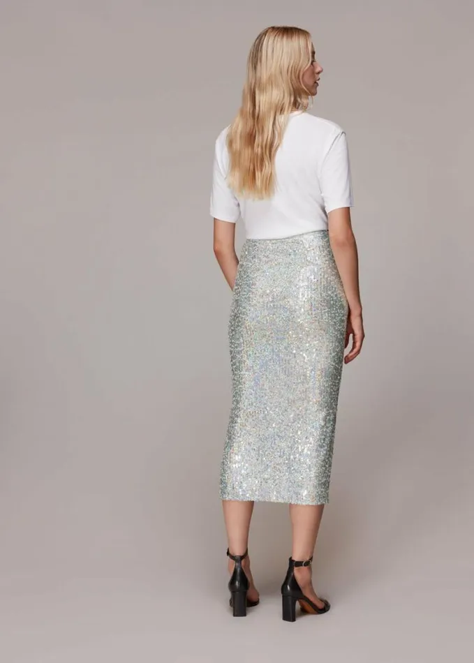 Whistles Sequin Column Skirt Silver Women Skirts
