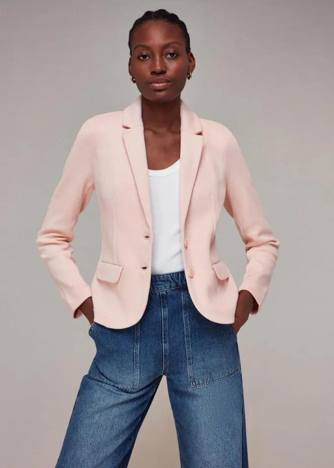 Whistles Slim Jersey Jacket Pink Women Coats and Jackets