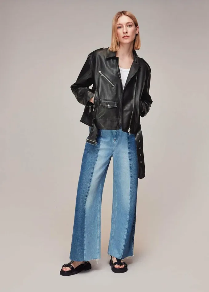 Whistles Sophia Oversized Leather Biker Black Women Coats and Jackets