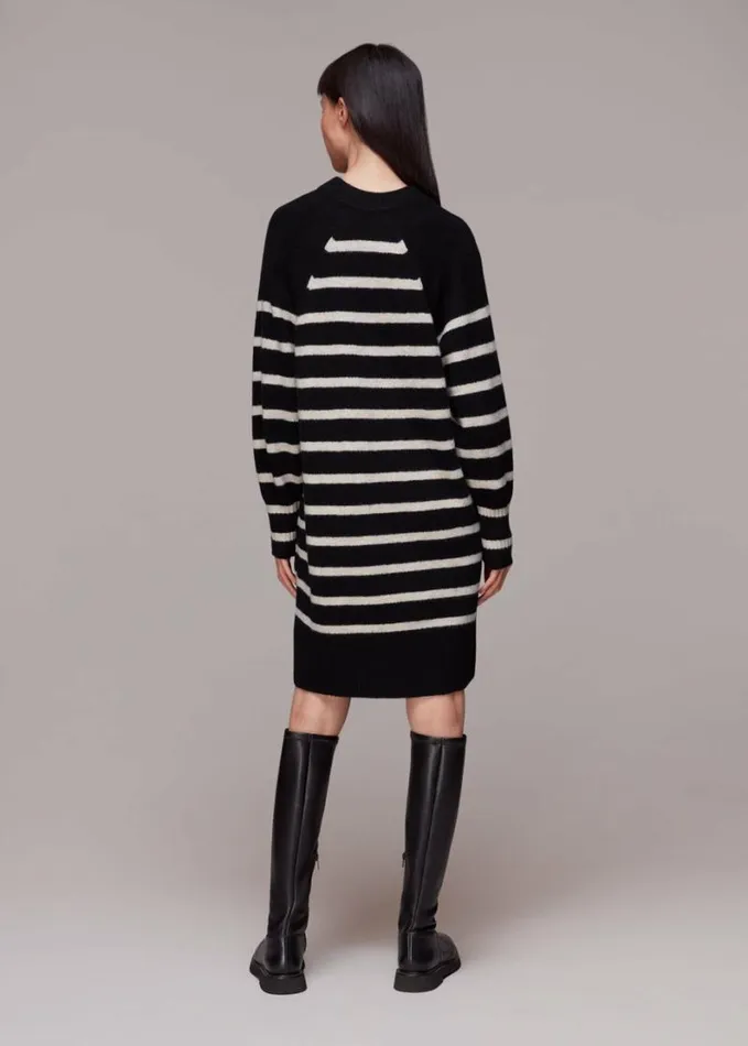 Whistles Stripe Crew Neck Knit Dress Blackmulti Women Dresses