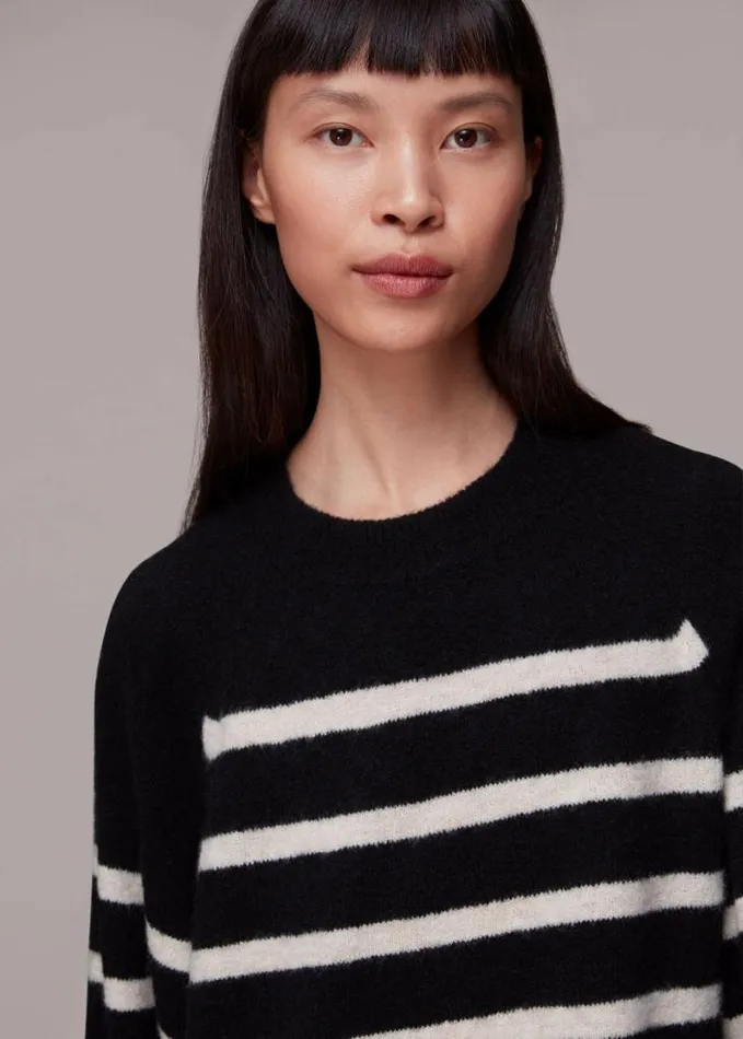Whistles Stripe Crew Neck Knit Dress Blackmulti Women Dresses