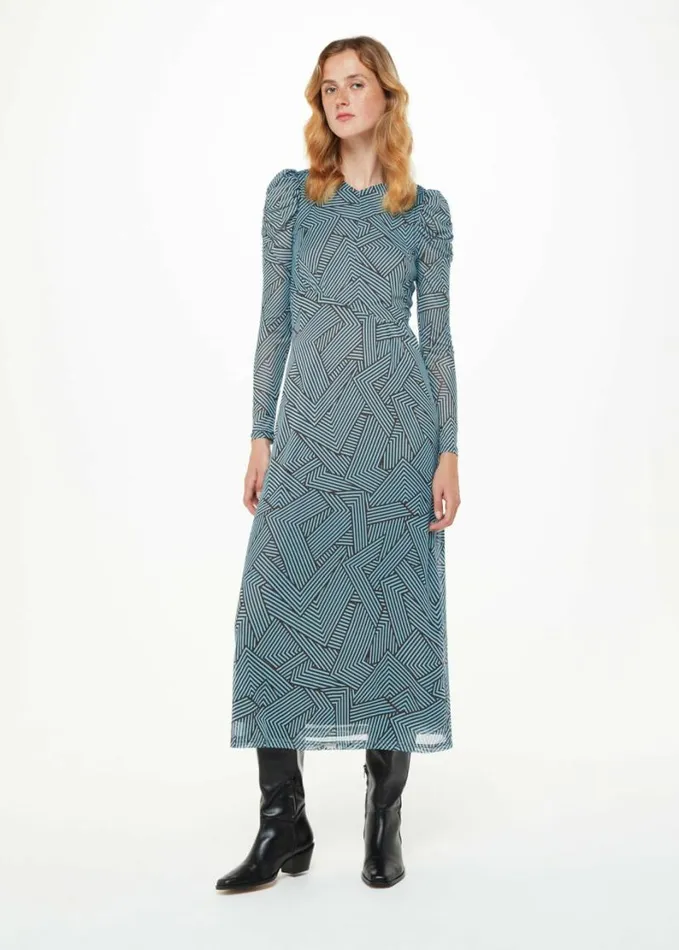 Whistles Striped Corners Mesh Dress Navymulti Women Dresses