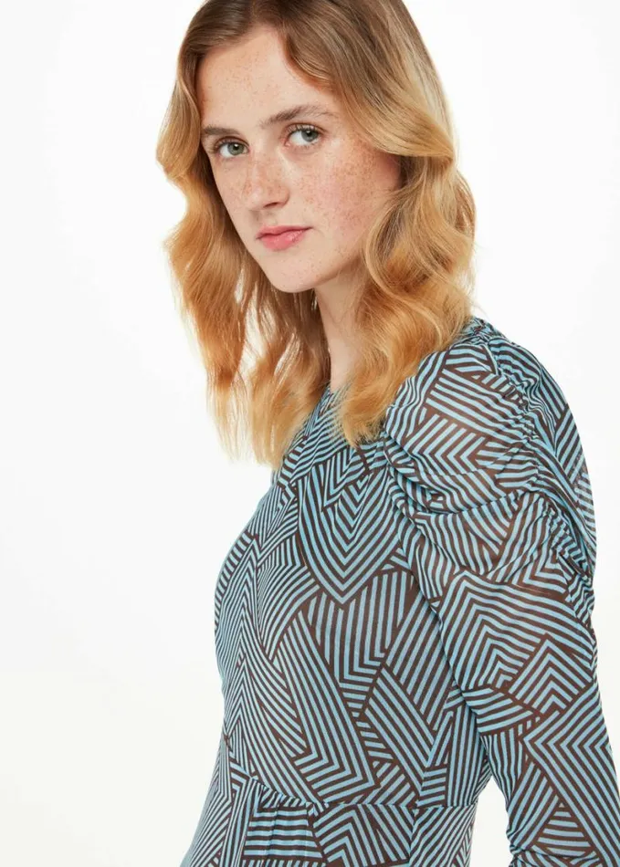Whistles Striped Corners Mesh Dress Navymulti Women Dresses