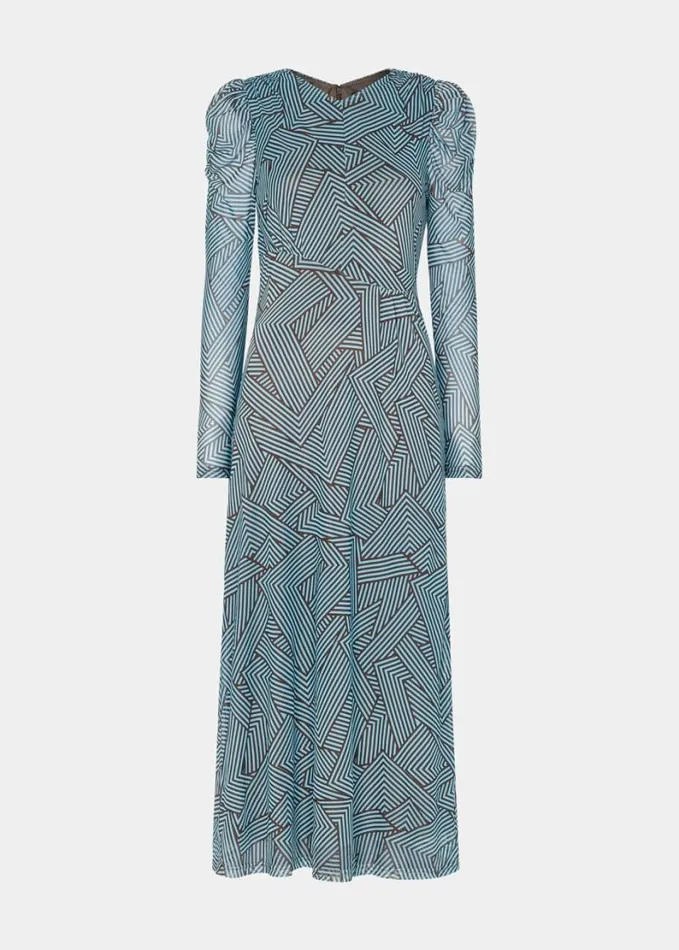 Whistles Striped Corners Mesh Dress Navymulti Women Dresses