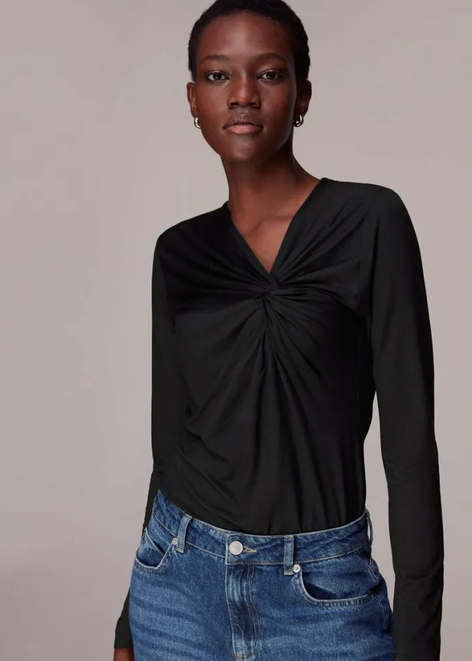 Whistles Twist Front Top Black Women Tops