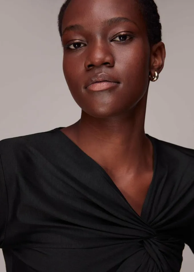 Whistles Twist Front Top Black Women Tops